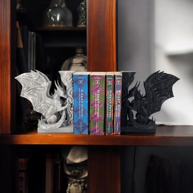 Dekoracja fantasy Dragon Bookend | Podpórka do półek na książki drukowana w 3D zdjęcie 5