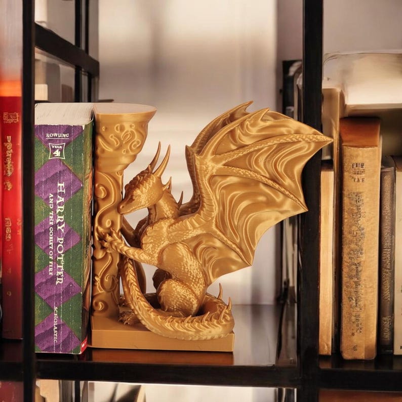 Dekoracja fantasy Dragon Bookend | Podpórka do półek na książki drukowana w 3D zdjęcie 9