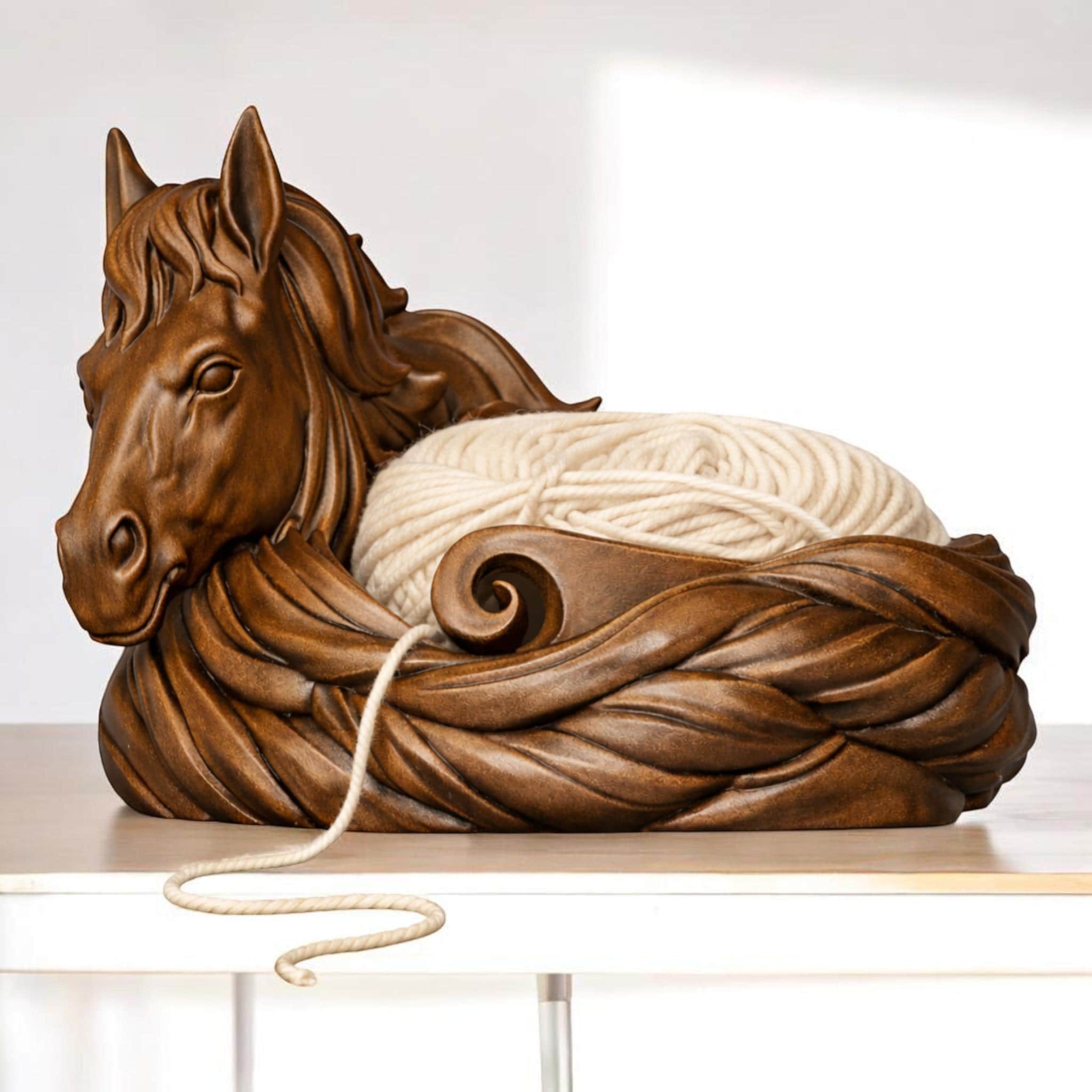 Horse Stallion Yarn Bowl Crochet Knitting Holder Elegant Fiber Storage Organizer — photo 1 of 19