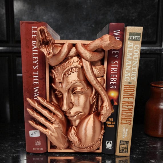 Medusa Bookend | 3D Printed Book Nook Sculpture for Greek Mythology Decor