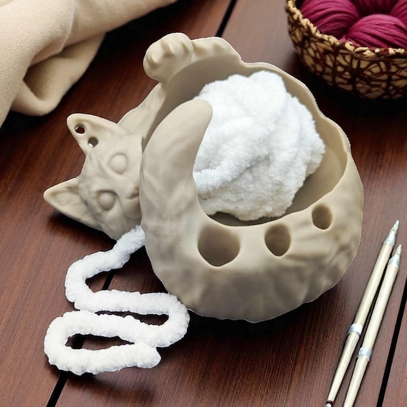 Cat Yarn Bowl Bundle with Tool Holder, 3D Printed Eco-Friendly Set