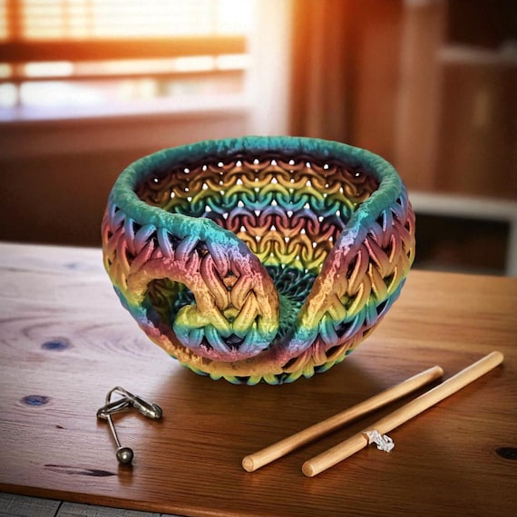 Knitting Yarn Bowl with Knit Pattern | 3D Printed Crochet Organizer
