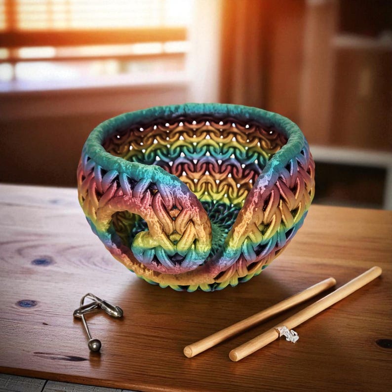 Knitting Yarn Bowl with Knit Pattern | 3D Printed Crochet Organizer image 1