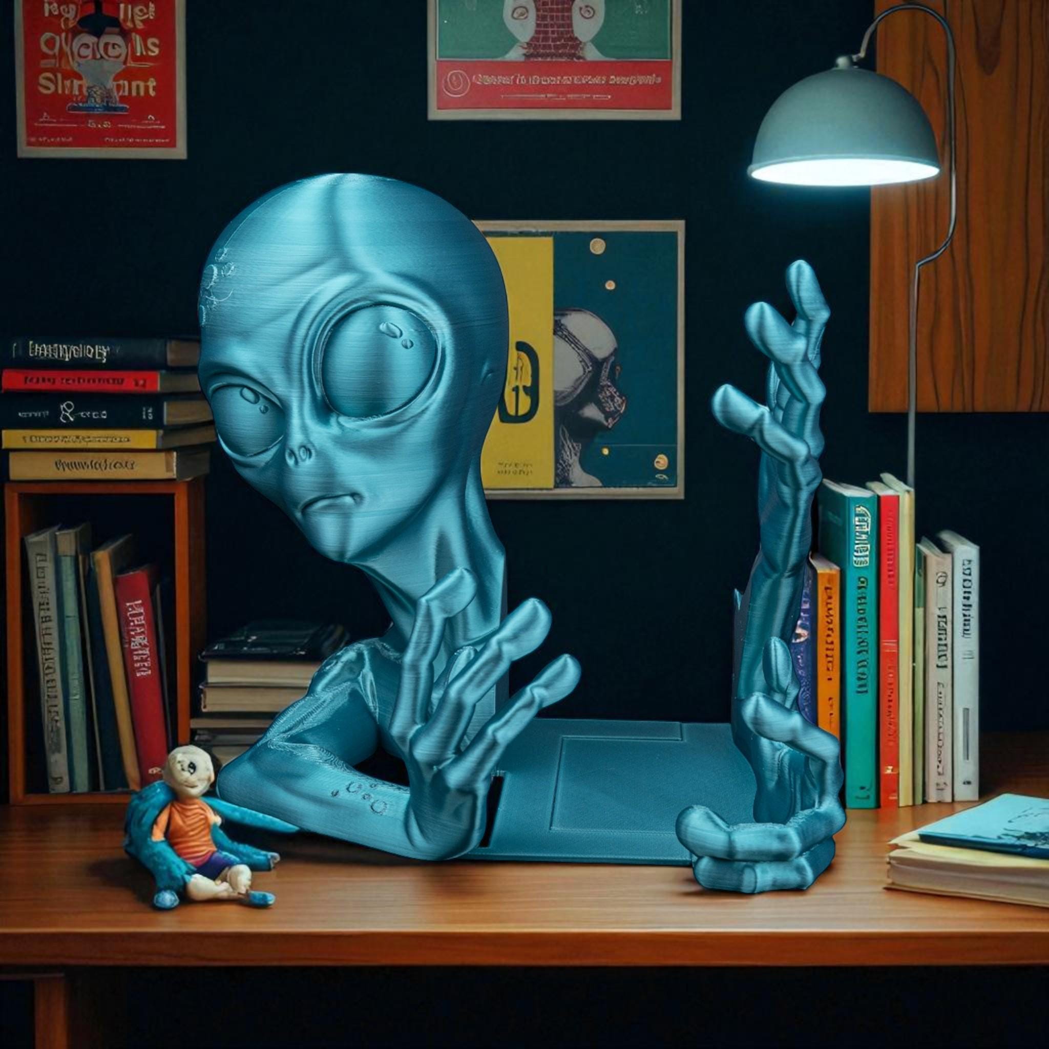 エイリアンブックエンドセット – 3DプリントSFシェルフデコレーション 