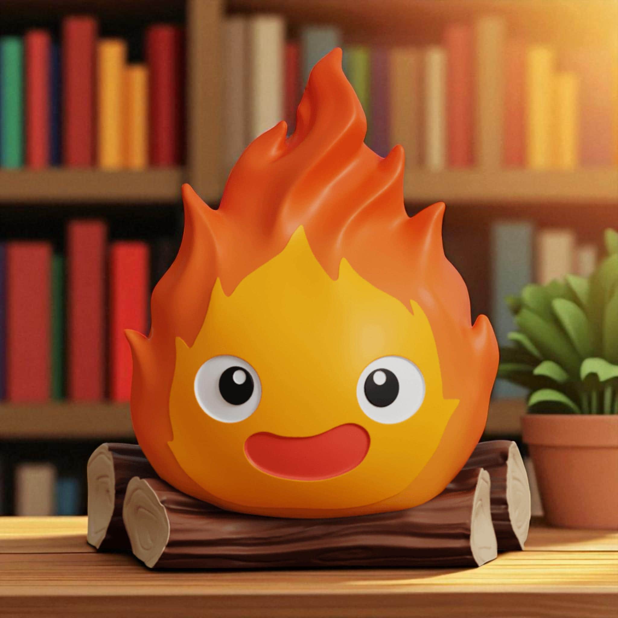 Chibi Fire Demon Bookshelf Decor - Magical Fire Spirit Figure, Calcifer Inspired Studio Ghibli Gift, Cute Anime Home Accent