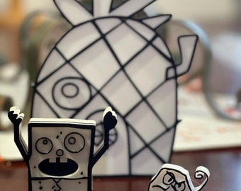 3D DoodleBob Pencil holder & Doodleward Fan Art Inspired SpongeBob printed pencil