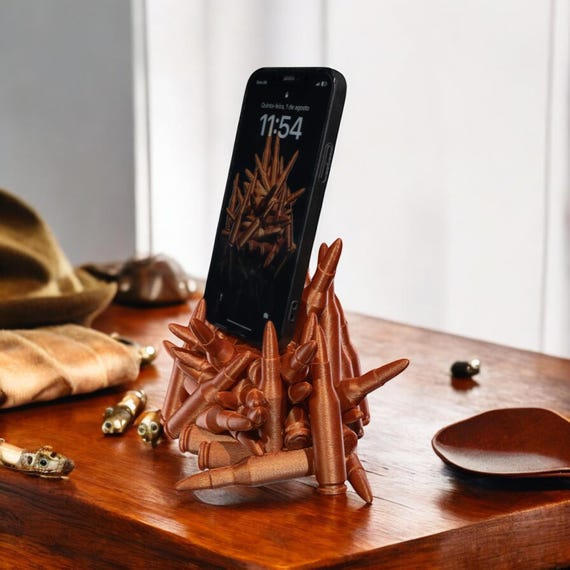 Shotgun Shell Phone Holder | 3D Printed Desk Stand – Rustic Hunting Gift & Man Cave Accent