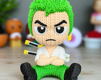 Crochet-Inspired Swordsman Doll | Fantasy Warrior Figurine | 3D Printed Amigurumi Collectible Gift Decor