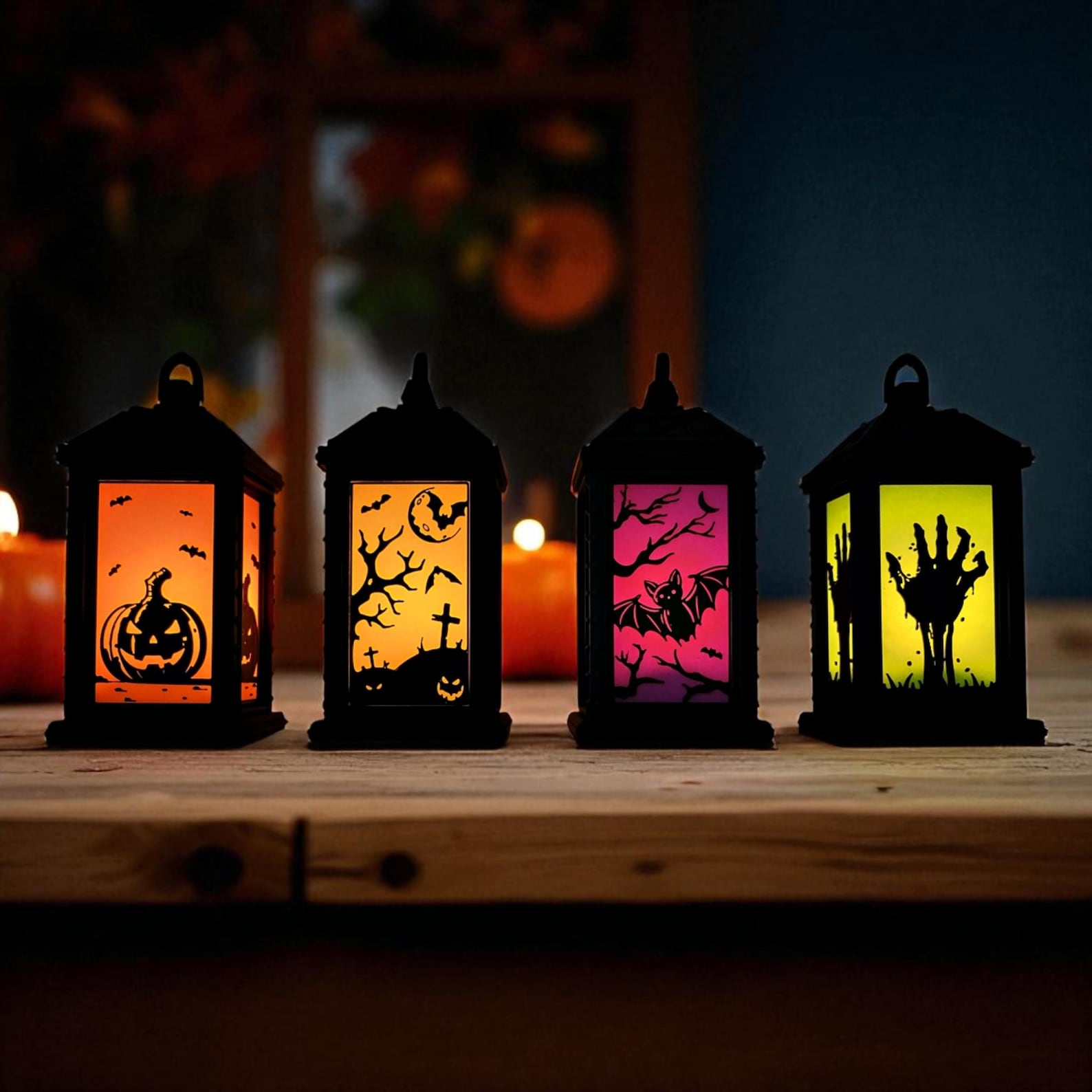 Halloween Lantern  3D Printed Tealight Holder  Bat Pumpkin Graveyard Zombie Hand Decor