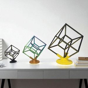 Escultura impressa em 3D do Cubo Tesseract, Arte Matemática para Exposição em Sala de Aula