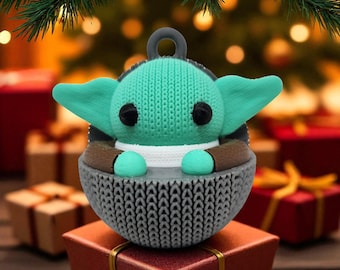Adorno navideño de Grogu impreso en 3D: decoración navideña mandaloriana