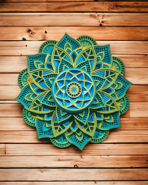 Spinning Mandala with Desk Stand, 8 Inch 3D Printed Geometric Display, Boho Shelf and Office Decor