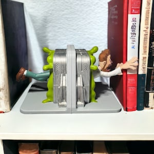 Quirky Man Going Through Portal Bookends - Alien Time Tunnel Theme 3D Printed Bookshelf Decor