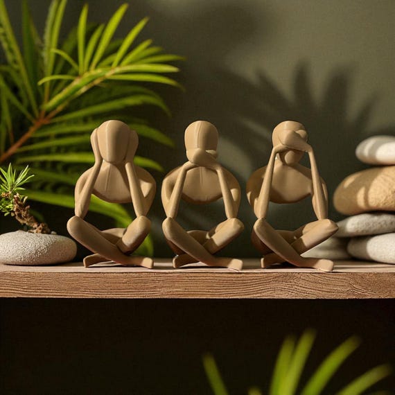 No Evil Trio Figurine Set, 3D Printed Home Decor for Spiritual Spaces
