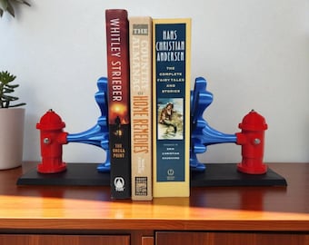 Firefighter Bookends, Fire Hydrant Diorama, Fire Department Gift, Bookshelf Decor, Single or Pair