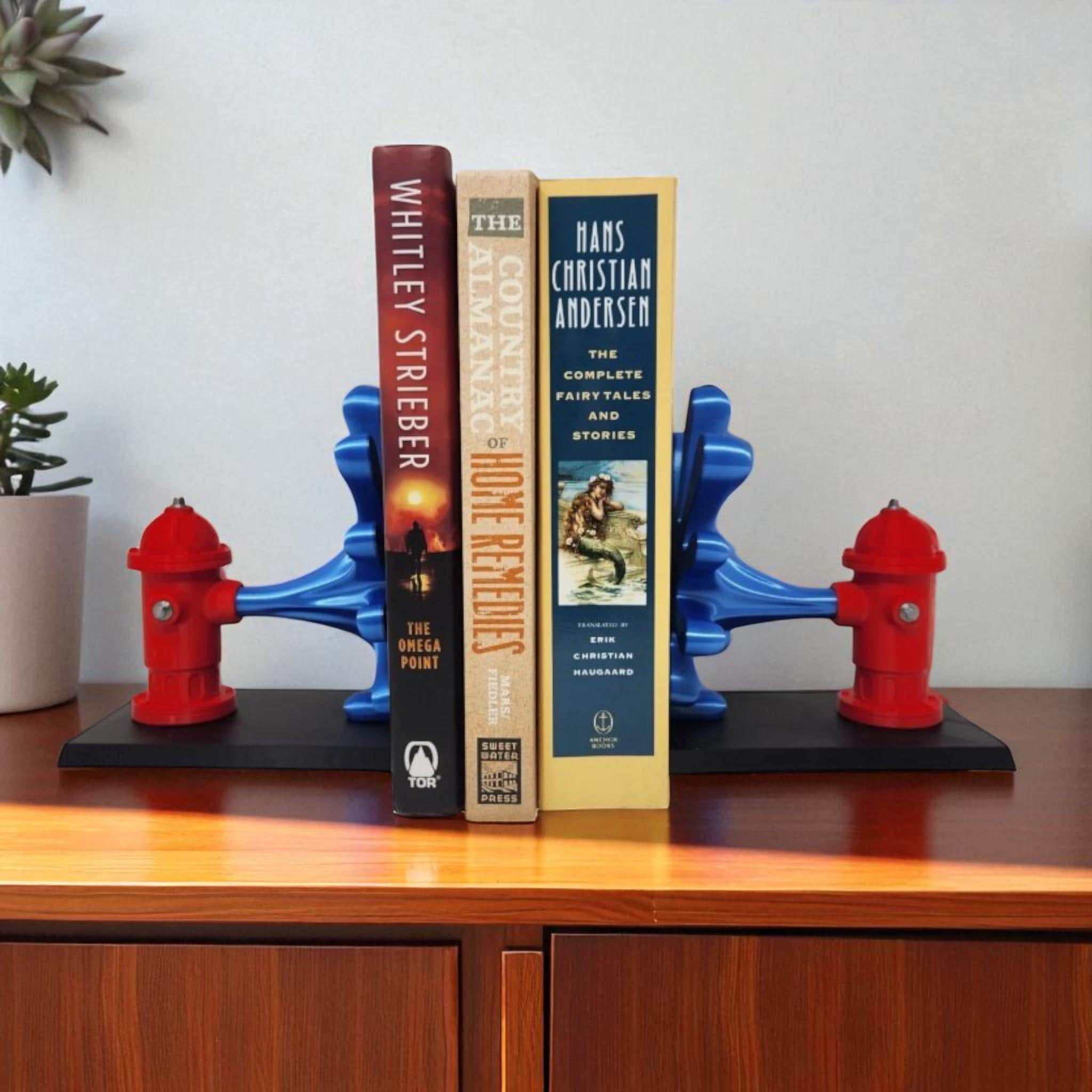 Firefighter Bookends, 3D Printed Fire Scene Diorama with Hydrant Detail — photo 1 of 9