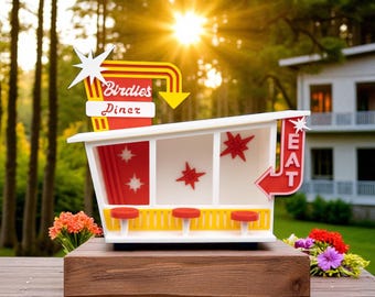 Retro Bird Feeder – 3D Printed Diner Style Outdoor Garden Decor, Rustic Gift Idea