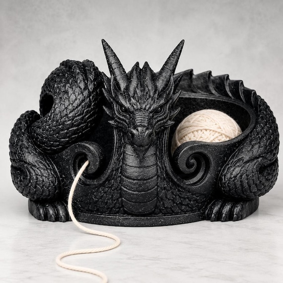 Dragon Yarn Bowl, Eco-Friendly 3D Printed Crochet Holder with Sculpted Design