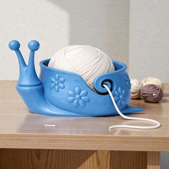 Snail Yarn Bowl, Whimsical 3D Printed Holder with Flower Design