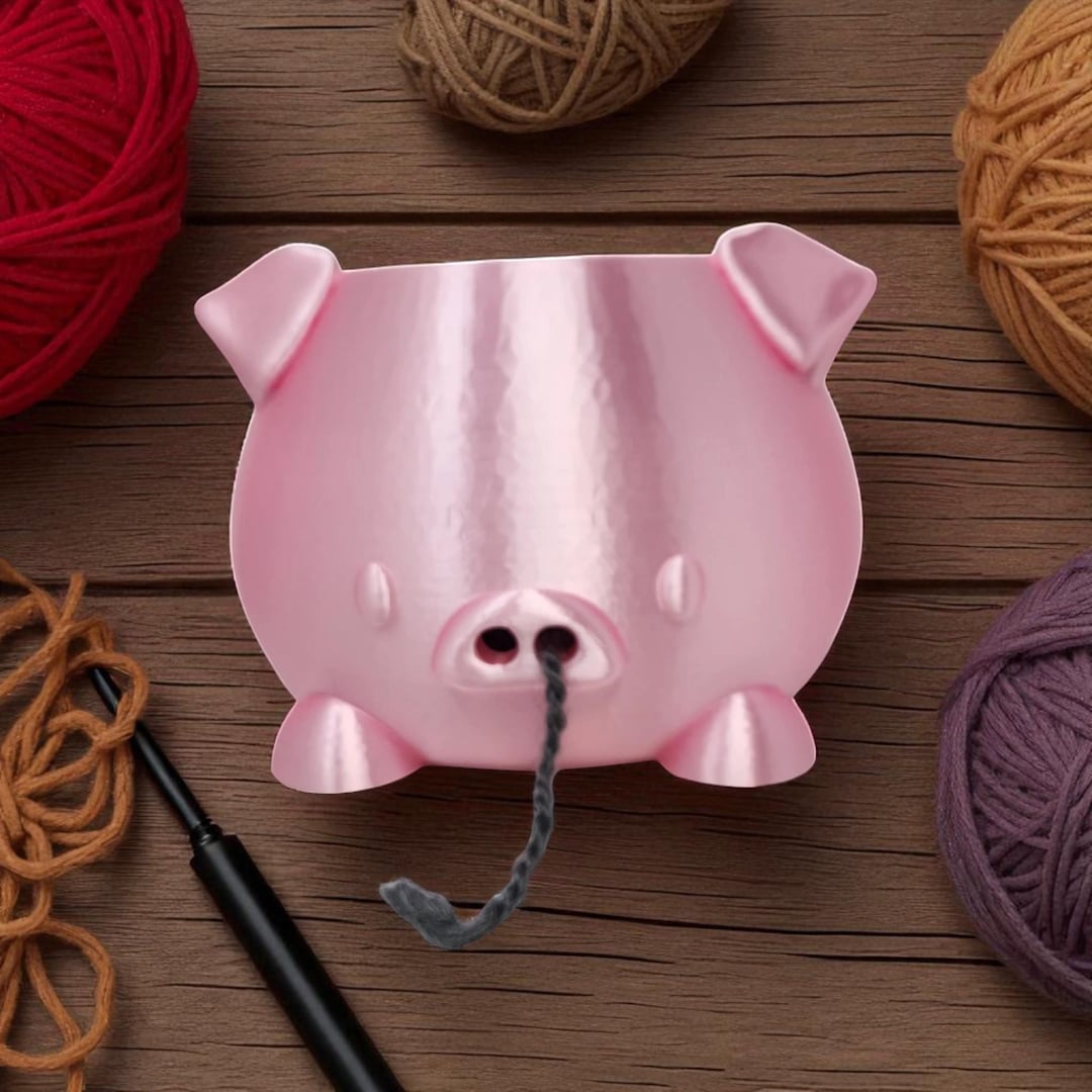 Cuenco para lana con forma de cerdito Organizador para crochet y