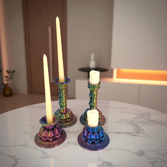 3D Printed Skull Candle Holder, Gothic Tealight in Multiple Colors