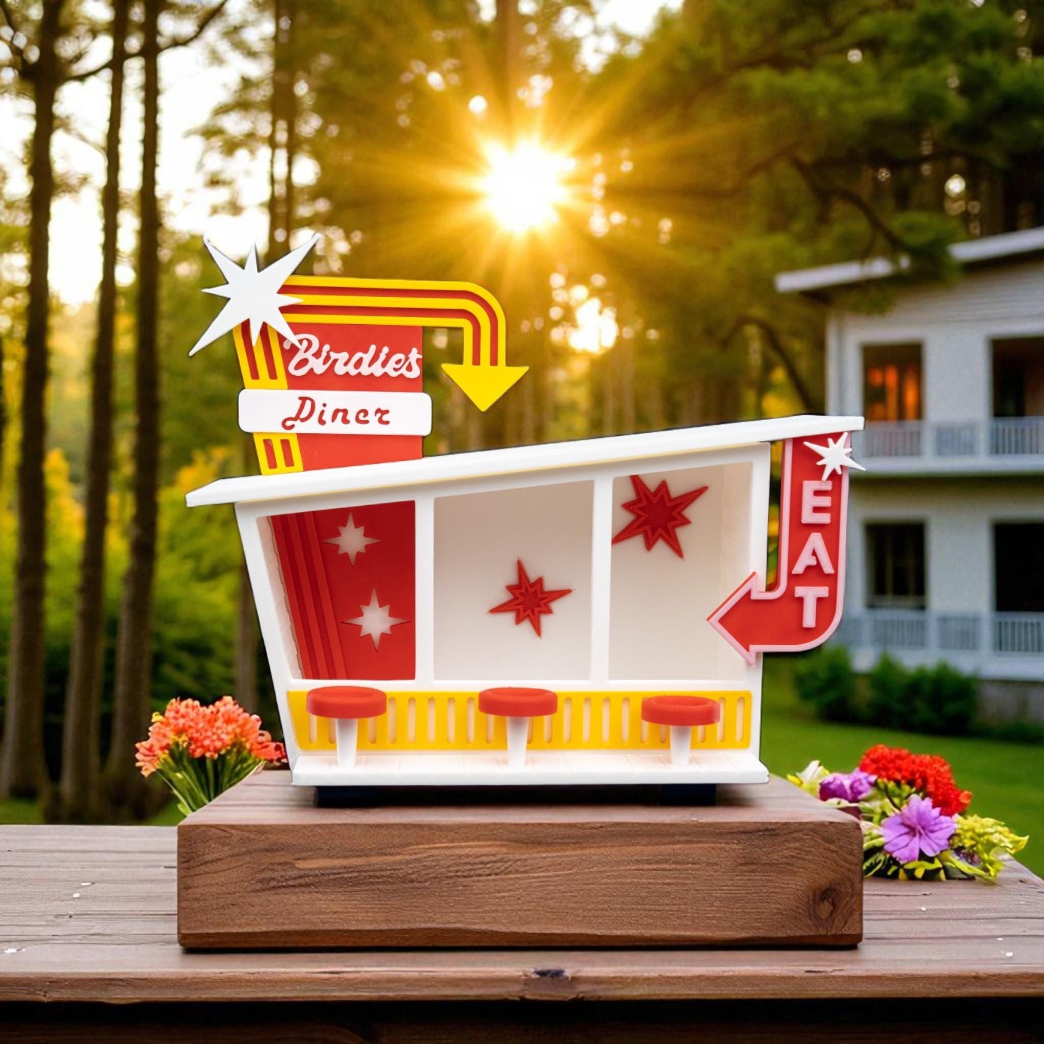 Retro Bird Feeder, 3D Printed Diner Style Garden Decor with Colorful Details — photo 1 of 9