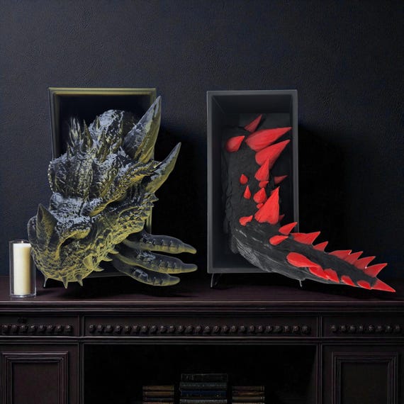 3D Printed Dragon Book Nook | Fantasy Shelf Decor, Gothic Bookends