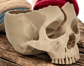 Skull Yarn Bowl | Crocheting & Knitting Accessory | Craft Wool Holder for Spooky Home Decor DIY Gift