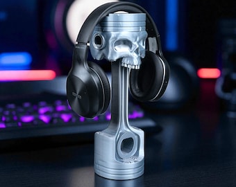 Piston Reaper Headphone Holder, 3D Printed Skull Stand in Eco-Friendly PLA