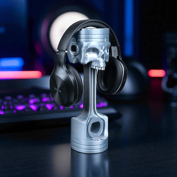 Piston Reaper Headphone Holder, 3D Printed Skull Stand in Eco-Friendly PLA