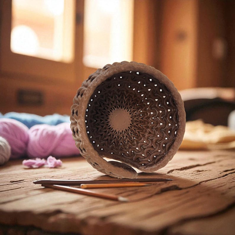 Knitting Yarn Bowl with Knit Pattern | 3D Printed Crochet Organizer image 6