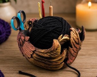 Phoenix Yarn Bowl | Mythical Bird Crochet Organizer | Fantasy Knitting Bowl | Artistic Yarn Holder | Gift for Crocheters