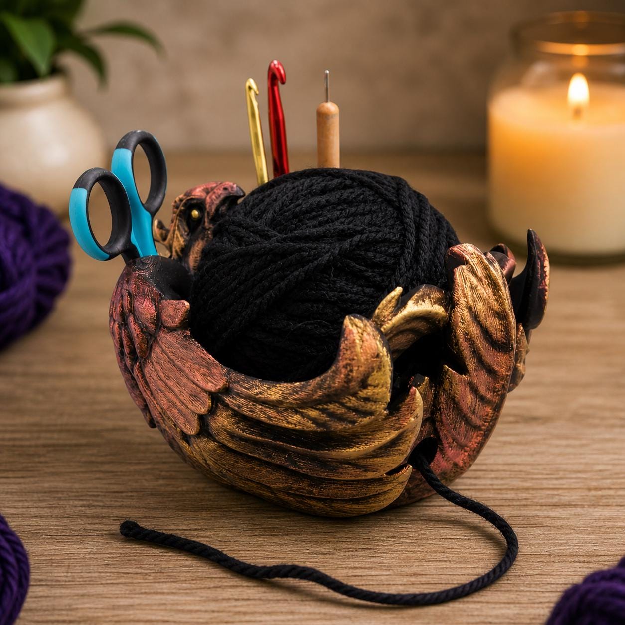 Phoenix Yarn Bowl | Mythical Bird Crochet Organizer | Fantasy Knitting Bowl | Artistic Yarn Holder | Gift for Crocheters — photo 1 of 11