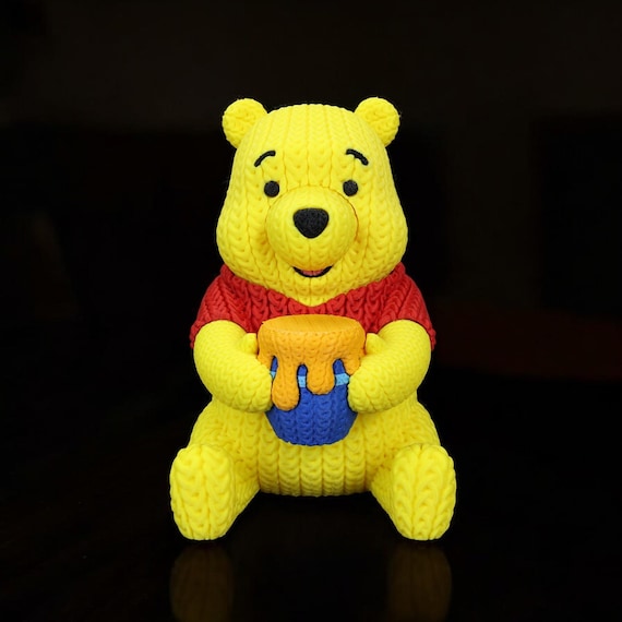 Crochet Doll Honey Bear, 3D Printed Figurine in Two Sizes for Cozy Decor