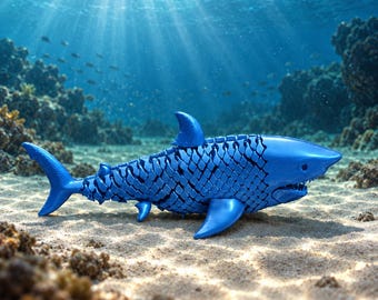 Articulated Great White Shark, 3D Printed Ocean Collectible, Shark Only or with Display Base