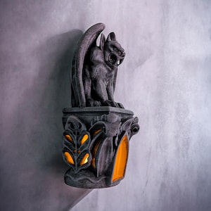 Gothic Wall Sconce, Gargoyle LED Tealight Holder with Stone Finish