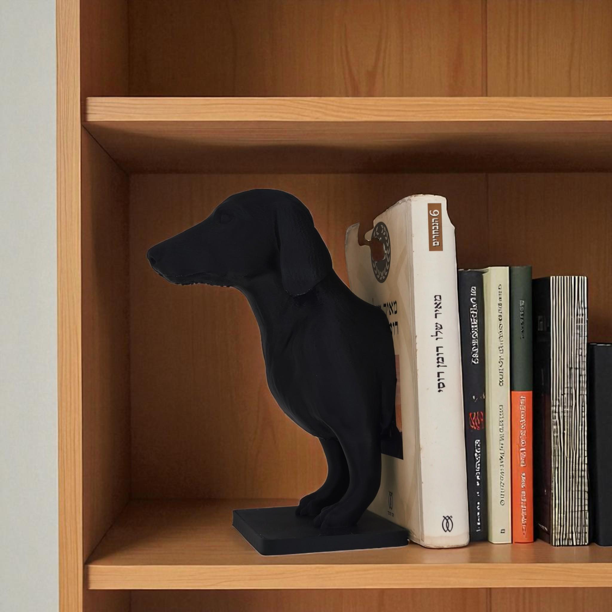 ダックスフントのブックエンド – 3Dプリントされた犬の頭と尻尾の2