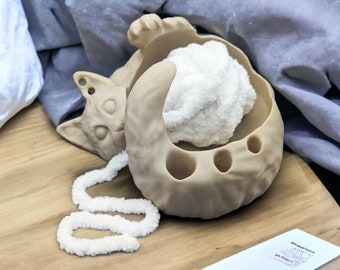 Playful Cat Yarn Bowl with tool holder | 3D Printed | Cat Yarn Bowl - Crochet Yarn Accessories