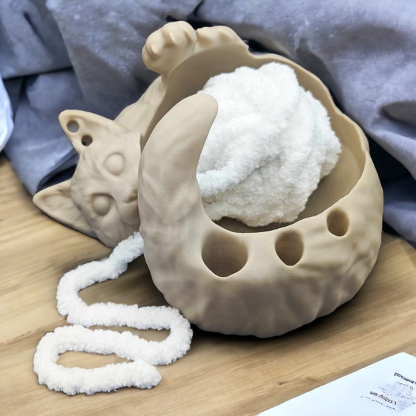 Playful Cat Yarn Bowl with tool holder | 3D Printed | Cat Yarn Bowl - Crochet Yarn Accessories