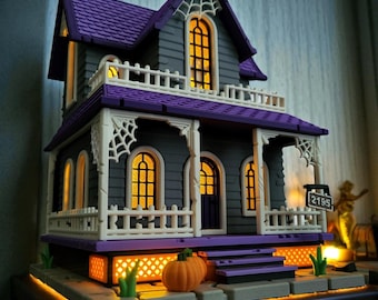 Haunted House Decor, Light-Up Halloween Display with Detachable Roof