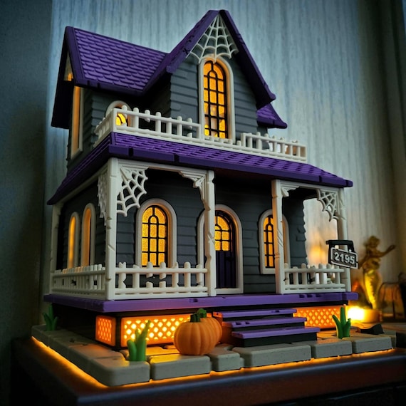 Haunted House Decor, Light-Up Halloween Display with Detachable Roof