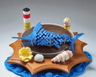 Articulated Marlin Fish Fidget, Optional Trophy Display Base, Fishing Gift for Anglers, Ocean Desk Decor