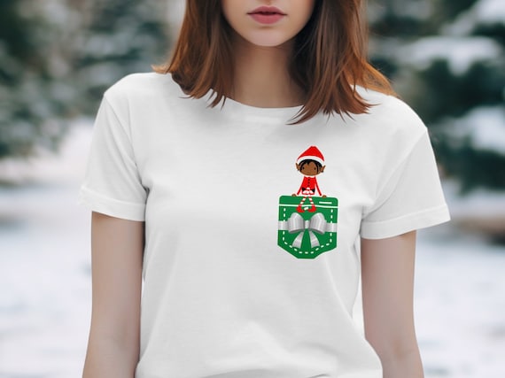 Christmas Elf Girl in Pocket T-Shirt – Funny Holiday Tee