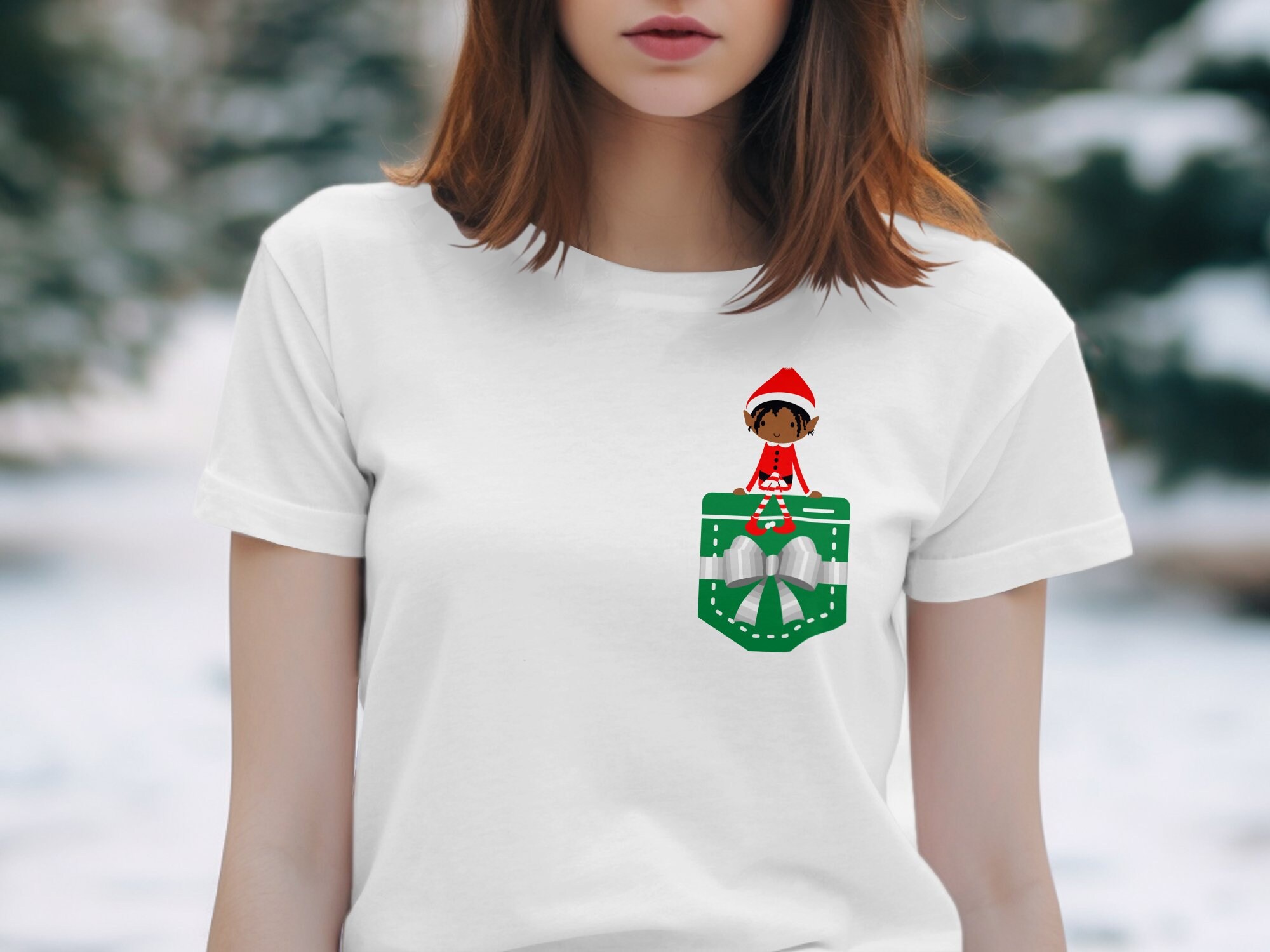 Christmas Elf Girl in Pocket T-Shirt – Funny Holiday Tee — photo 1 of 9