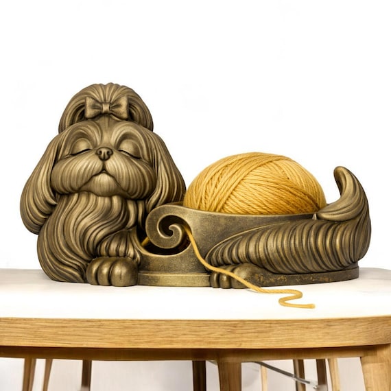 Shih Tzu Yarn Bowl Crochet Knitting Holder Dog Fiber Storage Organizer