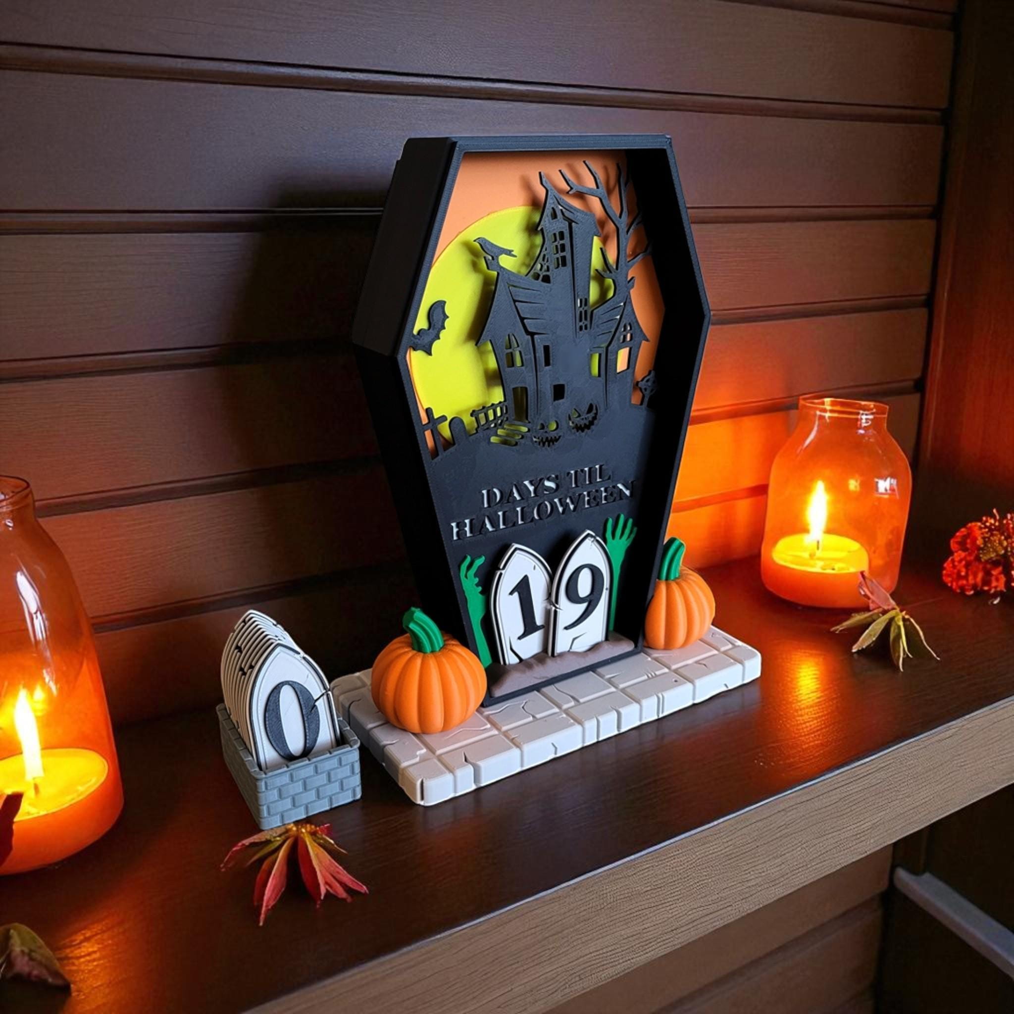 Halloween Countdown Calendar, 3D Printed Headstone Display with Changeable Numbers — photo 1 of 10