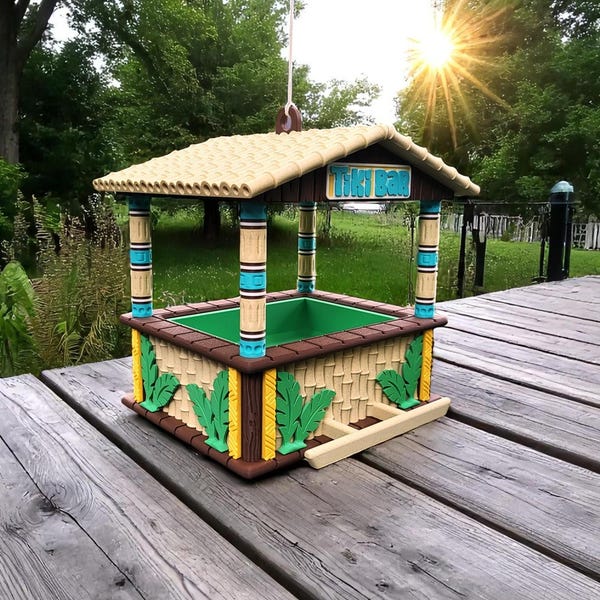 Tiki Bar Bird Feeder, Playful 3D Printed Tropical Garden Decor