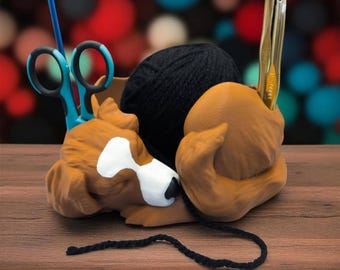 Dog Yarn Bowl with Integrated Tool Holder, 3D Printed for Pet Lovers