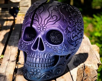 Cuenco para lana con calavera de azúcar: organizador para crochet y tejido del Día de los Muertos impreso en 3D