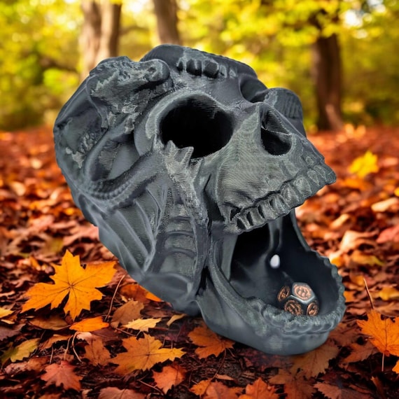 3D Printed Dragon Wrapped Skull Dice Tower – Gothic Gaming Accessory